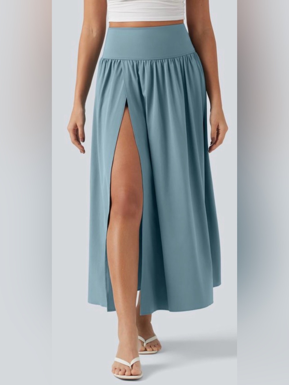 HALARA Dusty Blue High-Slit Maxi Skirt